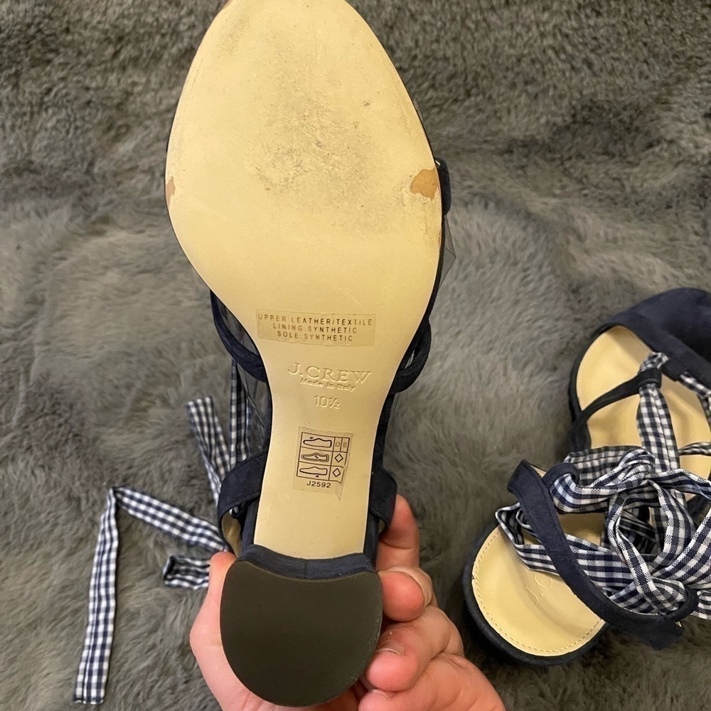 🎉2xhp🎉‼️nwt ITALIAN MADE‼️J.Crew Navy Gingham Heel‼️ - Picture 2 of 3